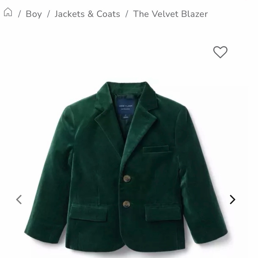 Janie and Jack Deep Green Velvet Blazer
